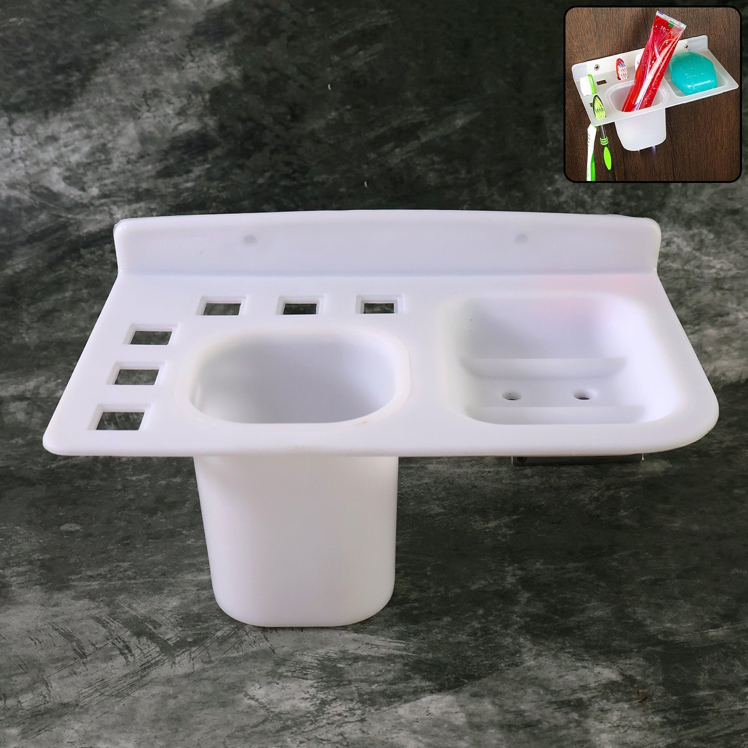 3in1 Wall Mounted Multi-Compartment Toothbrush & Soap Holder with Cup (1 Pc) 3in1 Wall Mounted Multi-Compartment Toothbrush & Soap Holder with Cup (1 Pc)